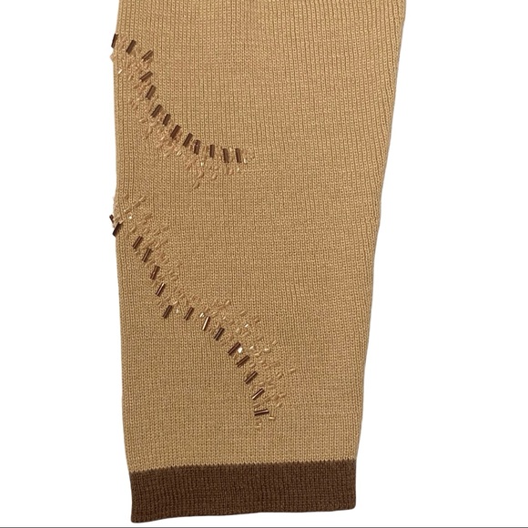 3/$10 Ziani Couture Sweater M Tan Beaded Top - Picture 4 of 7